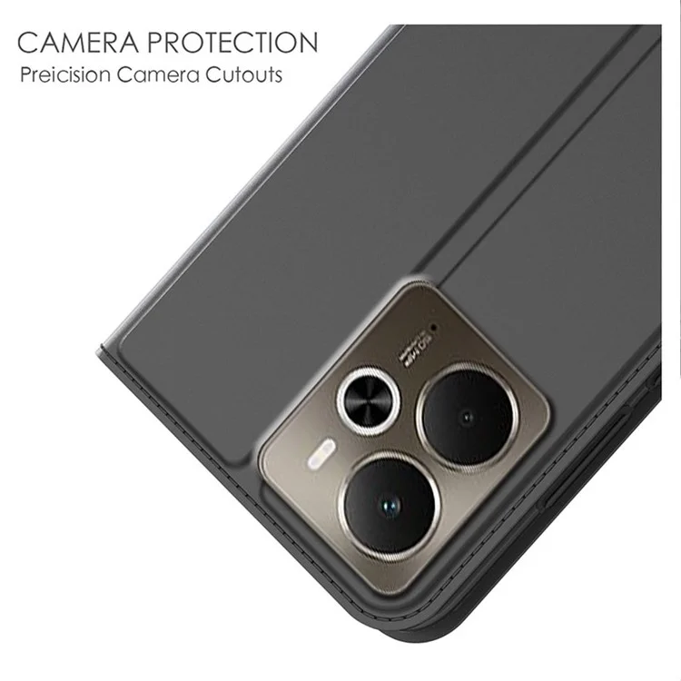 For Realme 14 5G Case PU Leather Phone Cover with Card Holder Stand - Black