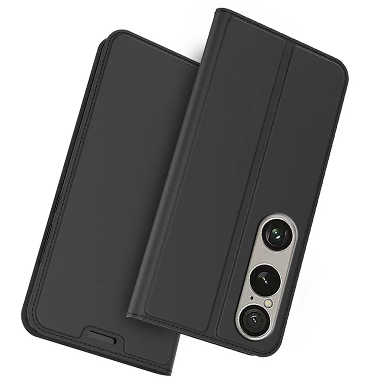Capa para Sony Xperia 1 VII em Couro Sintético com Porta-cartões e Suporte - Preto