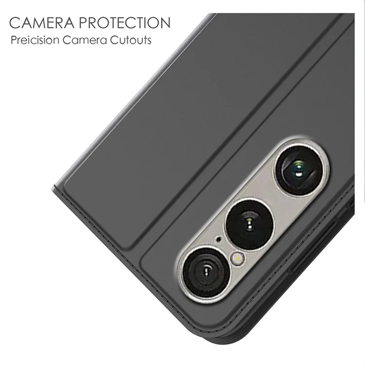 Capa para Sony Xperia 1 VII em Couro Sintético com Porta-cartões e Suporte - Preto