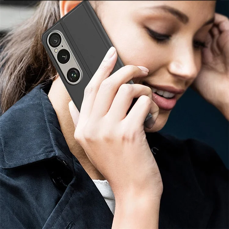 Capa para Sony Xperia 1 VII em Couro Sintético com Porta-cartões e Suporte - Preto