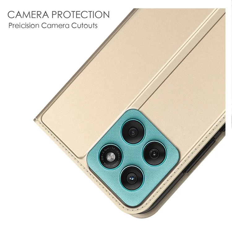 Funda de Cuero Sintético para Motorola Edge 60 5G / Edge 60 Fusion 5G con Soporte y Portarretratos - Dorado