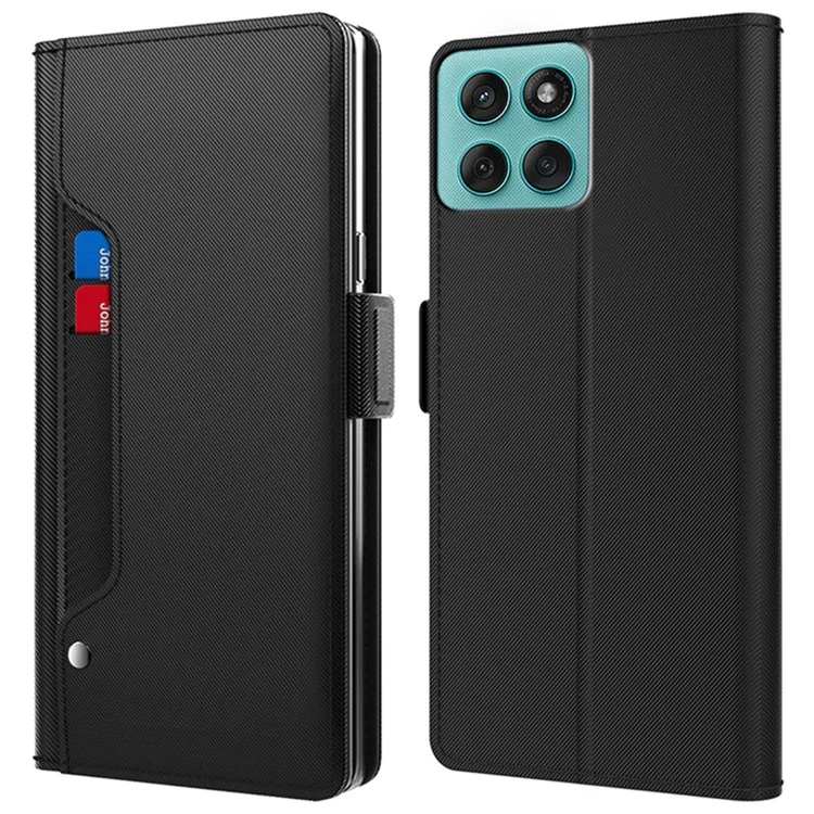 Funda tipo cartera para Motorola Edge 60 5G / Edge 60 Fusion 5G con soporte, cuero sintético, portatarjetas y espejo - Negro