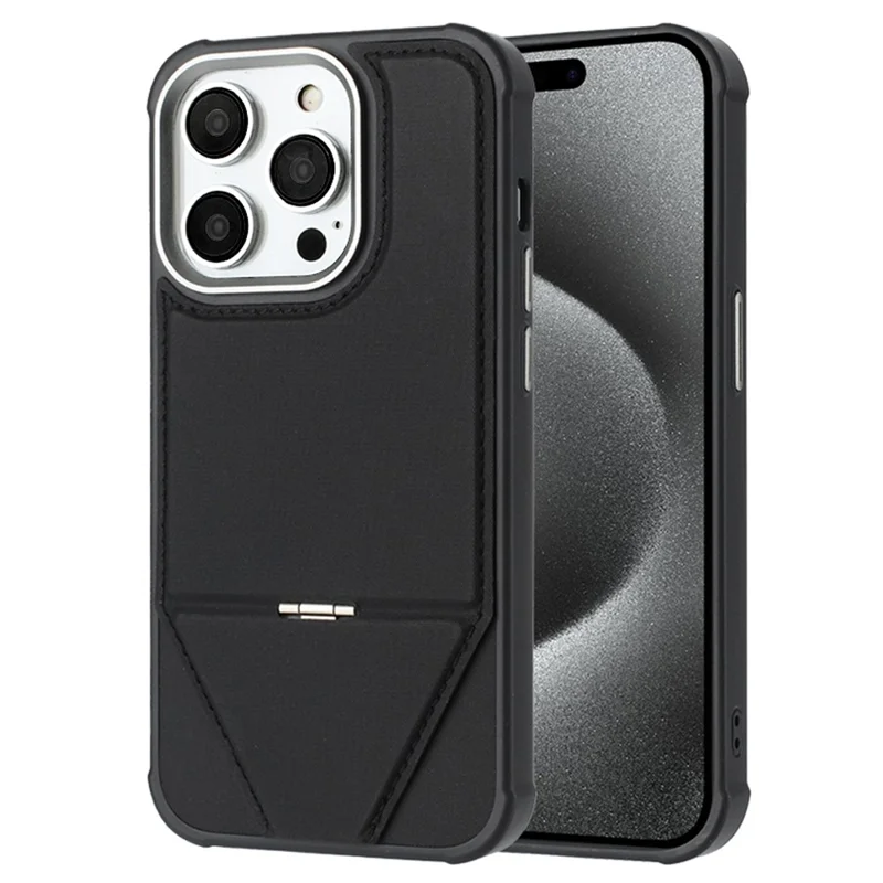 For iPhone 16 Pro Max Case Compatible with MagSafe Kickstand TPU + PU Leather Phone Cover - Black