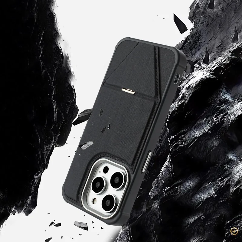 For iPhone 16 Pro Max Case Compatible with MagSafe Kickstand TPU + PU Leather Phone Cover - Black