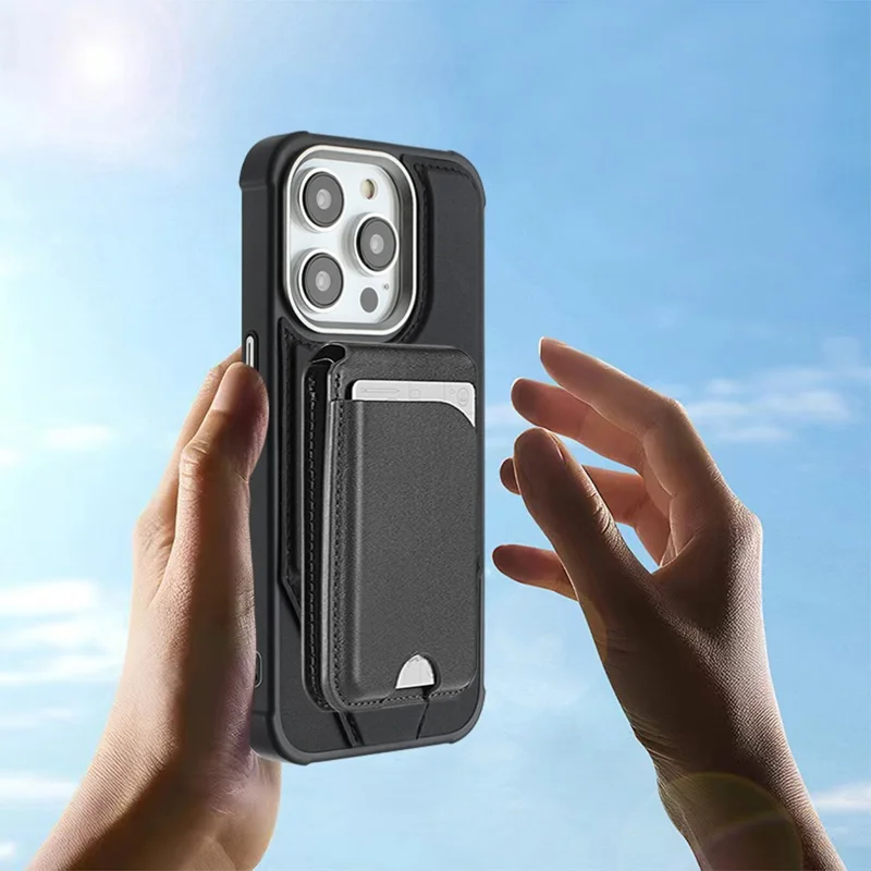 For iPhone 16 Pro Max Case Compatible with MagSafe Kickstand TPU + PU Leather Phone Cover - Black