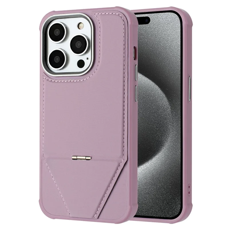 For iPhone 16 Pro Case Compatible with MagSafe Kickstand TPU + PU Leather Phone Cover - Pink