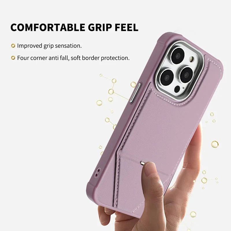 For iPhone 16 Pro Case Compatible with MagSafe Kickstand TPU + PU Leather Phone Cover - Pink