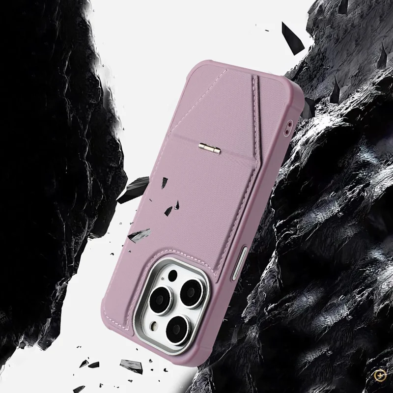 For iPhone 16 Pro Case Compatible with MagSafe Kickstand TPU + PU Leather Phone Cover - Pink