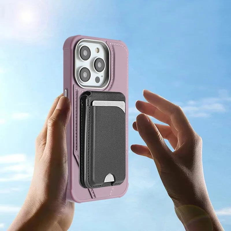 For iPhone 16 Pro Case Compatible with MagSafe Kickstand TPU + PU Leather Phone Cover - Pink