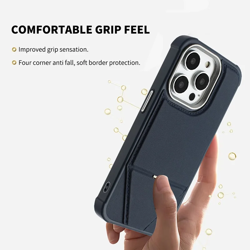 For iPhone 15 Pro Max Case Compatible with MagSafe Kickstand TPU + PU Leather Phone Cover - Blue