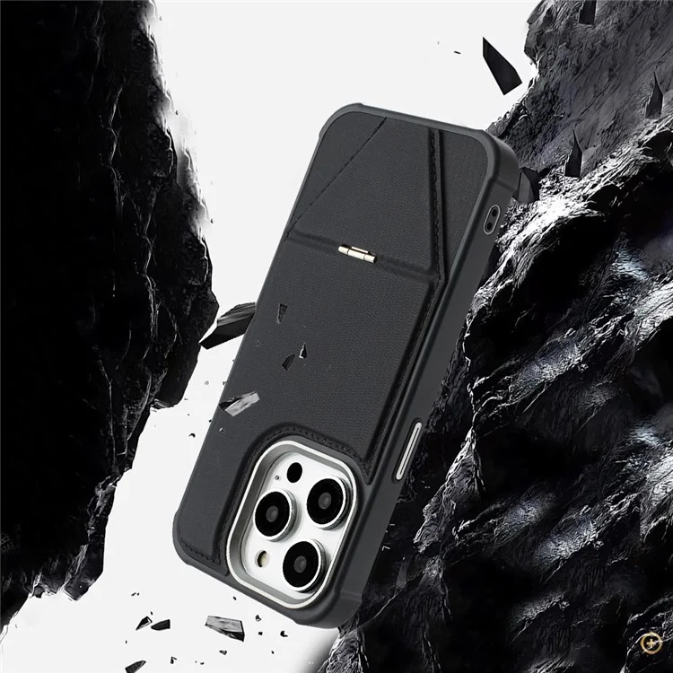 For iPhone 14 Pro Case Compatible with MagSafe Kickstand TPU + PU Leather Phone Cover - Black