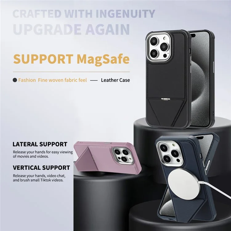 For iPhone 14 Pro Case Compatible with MagSafe Kickstand TPU + PU Leather Phone Cover - Black