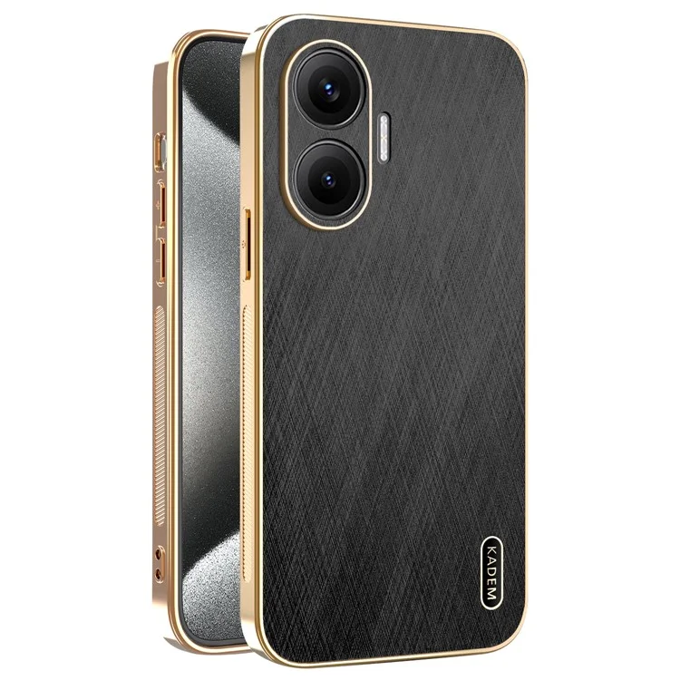 KADEM For Xiaomi Redmi Turbo 4 Pro 5G / Poco F7 5G Case Electroplating Silk Texture PU + TPU Phone Back Cover - Black