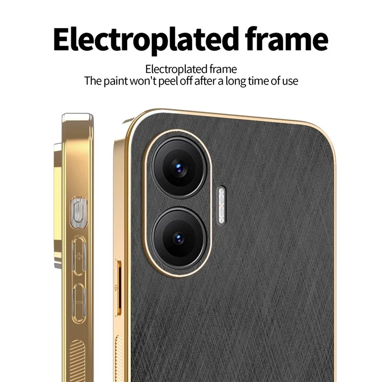 KADEM For Xiaomi Redmi Turbo 4 Pro 5G / Poco F7 5G Case Electroplating Silk Texture PU + TPU Phone Back Cover - Black