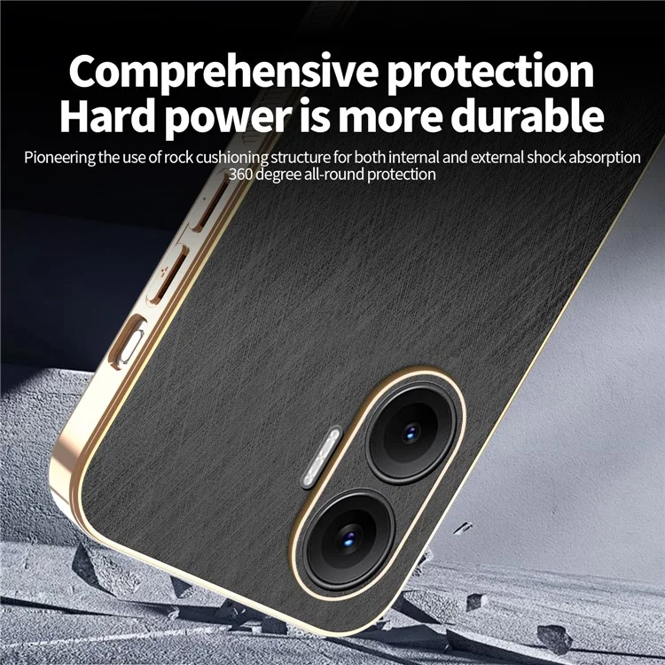 KADEM For Xiaomi Redmi Turbo 4 Pro 5G / Poco F7 5G Case Electroplating Silk Texture PU + TPU Phone Back Cover - Black