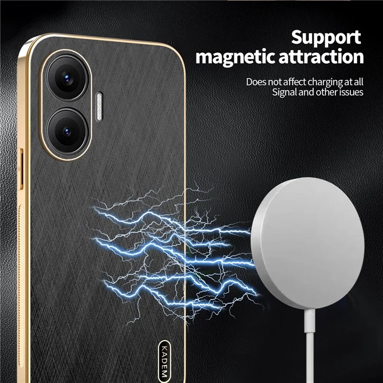 KADEM For Xiaomi Redmi Turbo 4 Pro 5G / Poco F7 5G Case Electroplating Silk Texture PU + TPU Phone Back Cover - Black