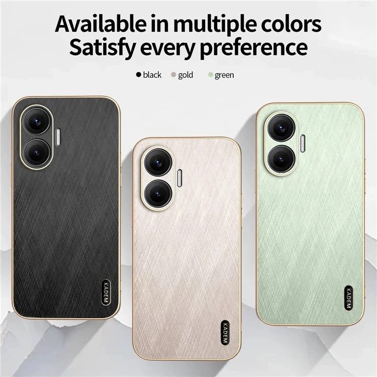 KADEM For Xiaomi Redmi Turbo 4 Pro 5G / Poco F7 5G Case Electroplating Silk Texture PU + TPU Phone Back Cover - Black