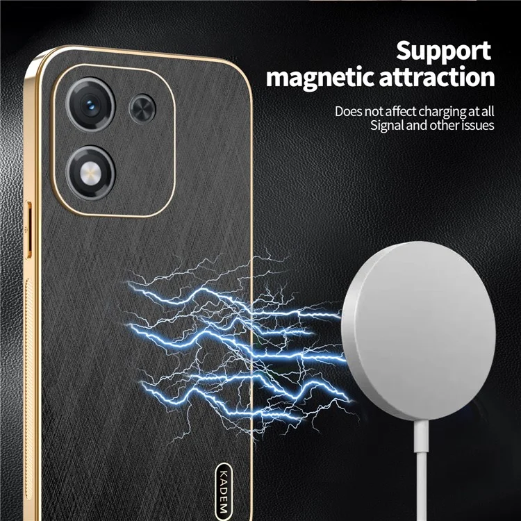 KADEM For Honor X70i Case Electroplating Silk Texture PU + TPU Phone Back Cover - Black