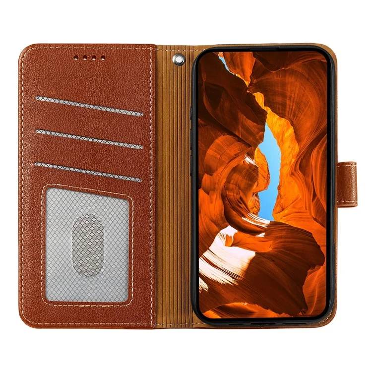 Für Xiaomi Poco M7 Pro 5G Hülle RFID-blockierendes Portemonnaie Litchi-Textur Leder Handyhülle Magnetverschluss - Braun