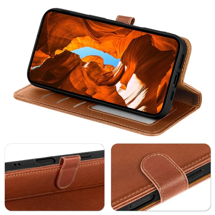 Für Xiaomi Poco M7 Pro 5G Hülle RFID-blockierendes Portemonnaie Litchi-Textur Leder Handyhülle Magnetverschluss - Braun