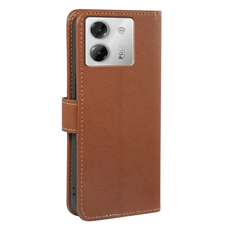 Für Xiaomi Poco M7 Pro 5G Hülle RFID-blockierendes Portemonnaie Litchi-Textur Leder Handyhülle Magnetverschluss - Braun
