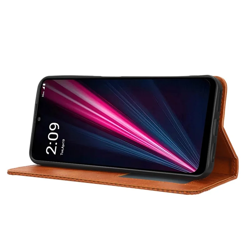 For T-Mobile REVVL 6 Pro 5G 5G / Telekom T Phone Pro 5G / T-Mobile T Phone Pro 5G Vintage PU Leather Wallet Phone Case Imprinted Pattern Stand Magnetic Auto-absorbed Protective Cover - Brown