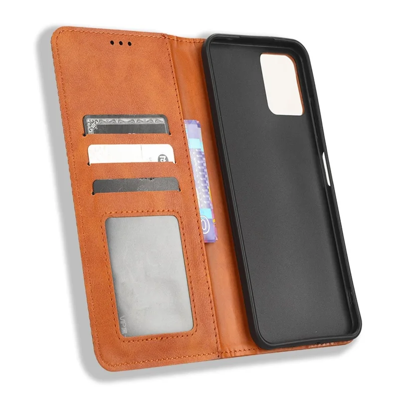 For T-Mobile REVVL 6 Pro 5G 5G / Telekom T Phone Pro 5G / T-Mobile T Phone Pro 5G Vintage PU Leather Wallet Phone Case Imprinted Pattern Stand Magnetic Auto-absorbed Protective Cover - Brown