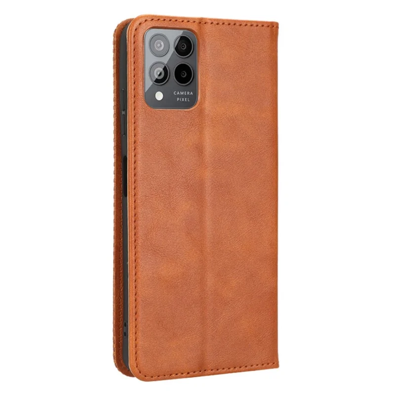 For T-Mobile REVVL 6 Pro 5G 5G / Telekom T Phone Pro 5G / T-Mobile T Phone Pro 5G Vintage PU Leather Wallet Phone Case Imprinted Pattern Stand Magnetic Auto-absorbed Protective Cover - Brown