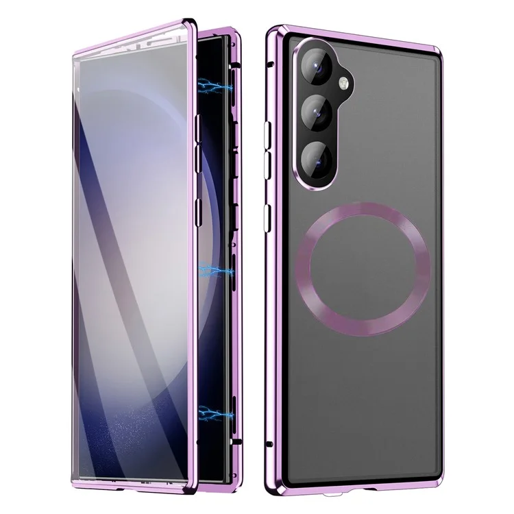For Samsung Galaxy S25+ / S24+ Case Compatible with MagSafe Magnetic Adsorption Phone Cover with HD Tempered Glass Film - Purple
