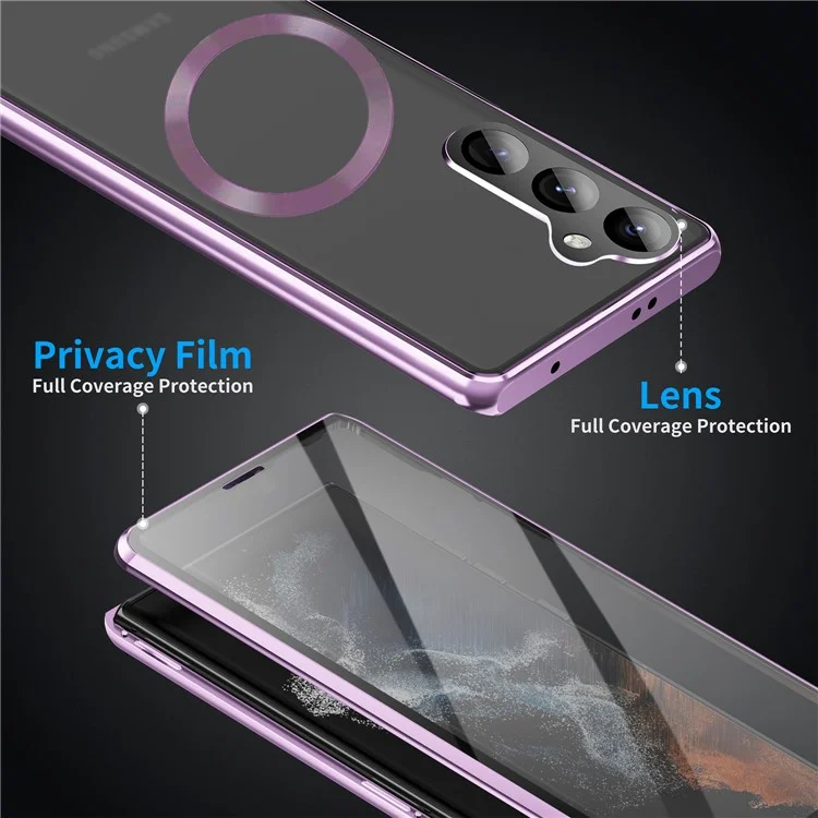 For Samsung Galaxy S25+ / S24+ Case Compatible with MagSafe Magnetic Adsorption Phone Cover with HD Tempered Glass Film - Purple