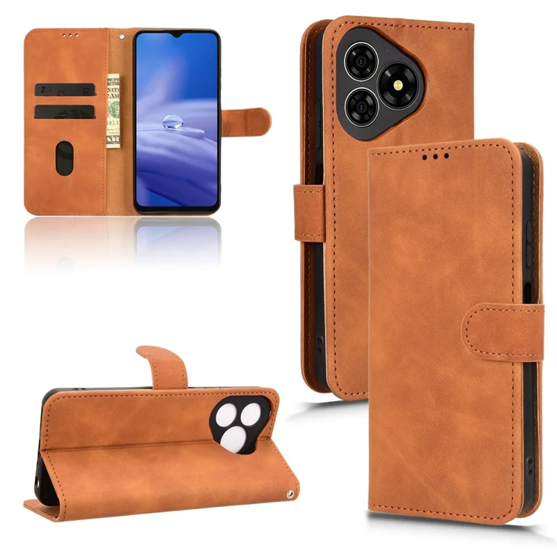 For Ulefone Note 19 Leather Case Skin Feel Anti Drop Wallet Flip Phone Cover - Brown