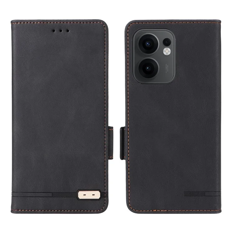 For Oppo Reno13 F 5G Case Leather Wallet Flip Phone Cover with Hardware Decor - Black