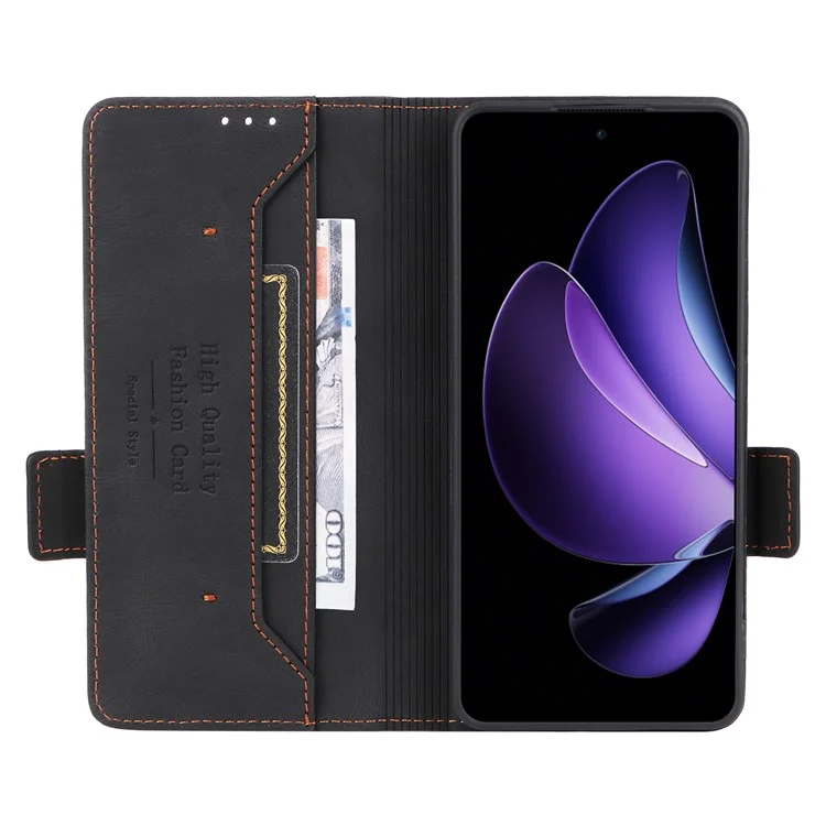 For Oppo Reno13 F 5G Case Leather Wallet Flip Phone Cover with Hardware Decor - Black