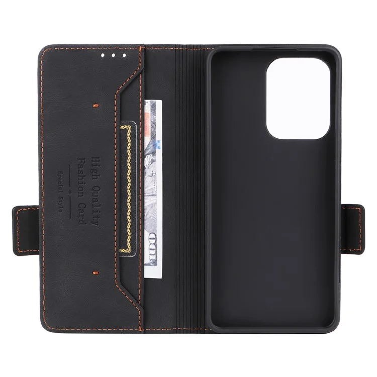 For Oppo Reno13 F 5G Case Leather Wallet Flip Phone Cover with Hardware Decor - Black