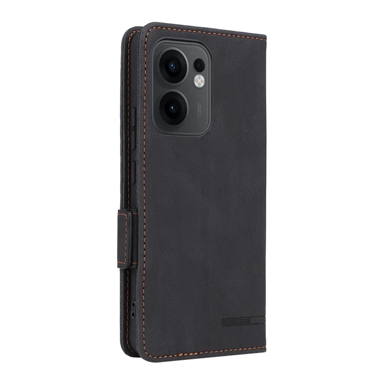 For Oppo Reno13 F 5G Case Leather Wallet Flip Phone Cover with Hardware Decor - Black