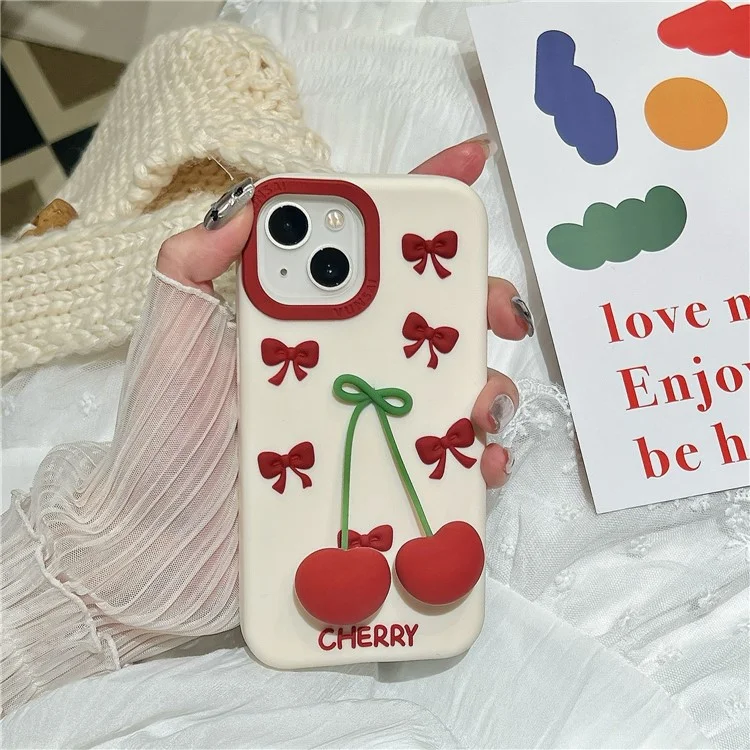Étui en silicone pour iPhone 15 Design Pendentif Cerise Antichoc Coque Arrière de Téléphone Durable