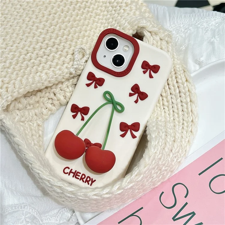 Étui en silicone pour iPhone 15 Design Pendentif Cerise Antichoc Coque Arrière de Téléphone Durable