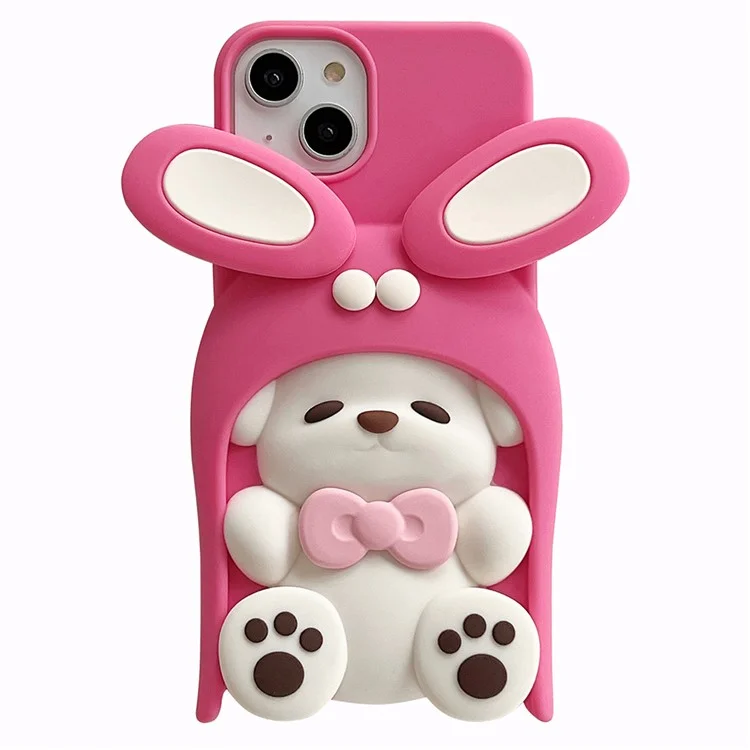 Étui en silicone pour iPhone 15 Conception de chien à la dopamine Étui de protection antichoc - Rose