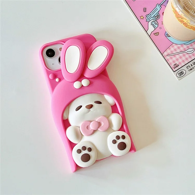 Étui en silicone pour iPhone 15 Conception de chien à la dopamine Étui de protection antichoc - Rose