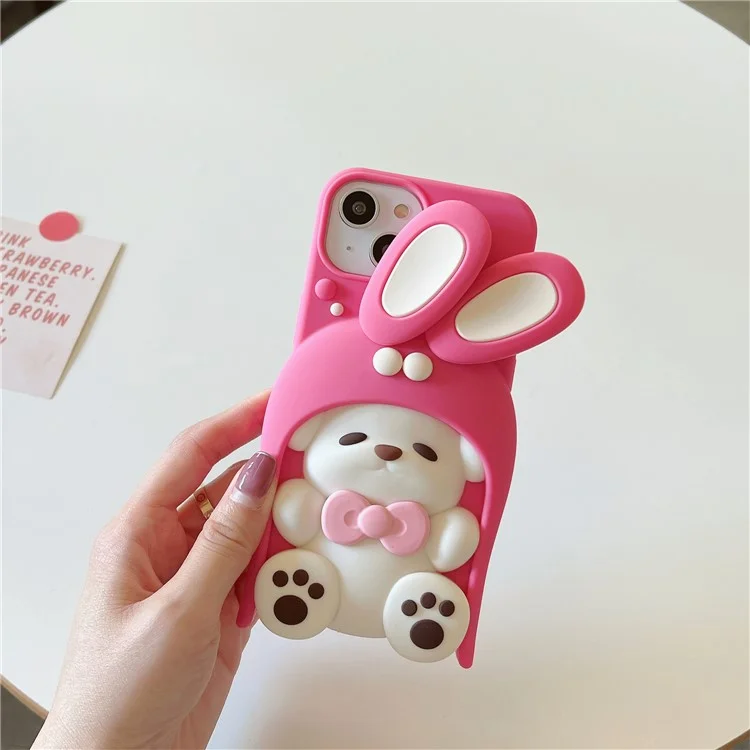 Étui en silicone pour iPhone 15 Conception de chien à la dopamine Étui de protection antichoc - Rose