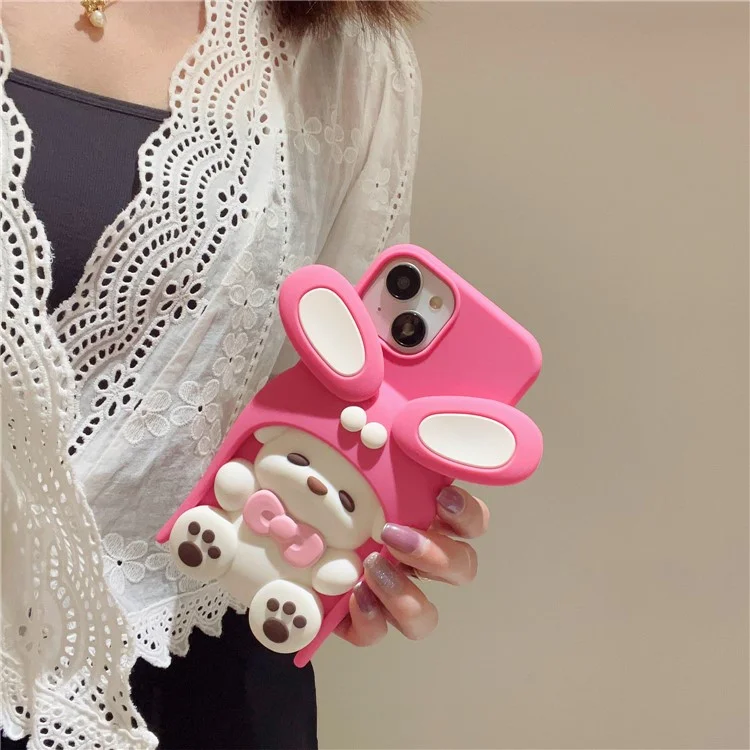 Étui en silicone pour iPhone 15 Conception de chien à la dopamine Étui de protection antichoc - Rose