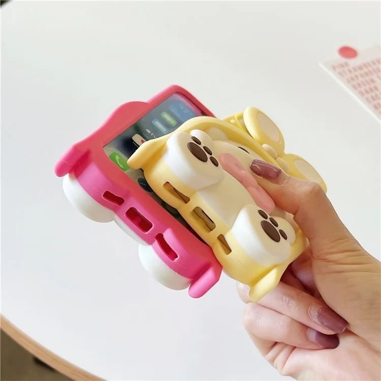 Étui en silicone pour iPhone 15 Conception de chien à la dopamine Étui de protection antichoc - Rose