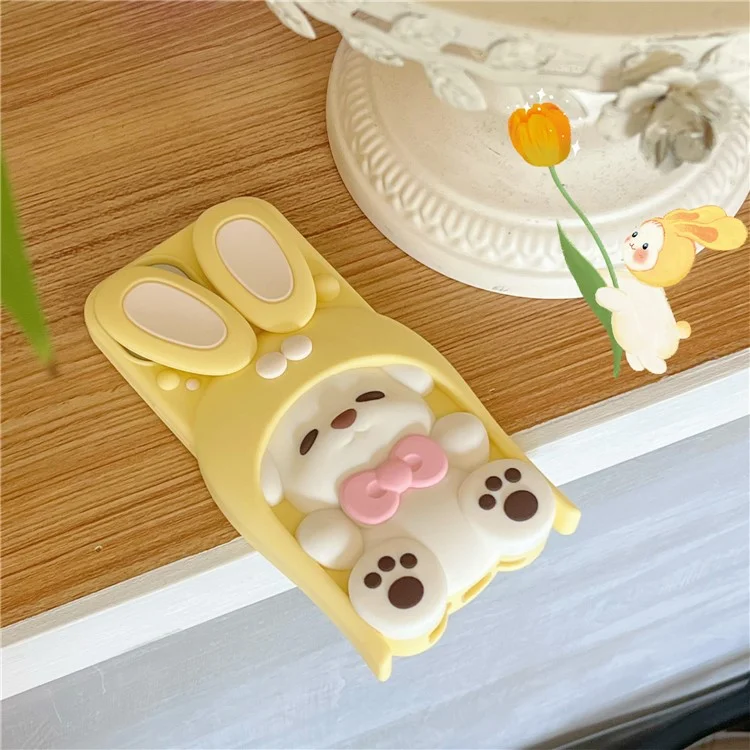 For iPhone 15 Silicone Case Cute Dopamine Dog Design Shockproof Phone Back Cover - Yellow