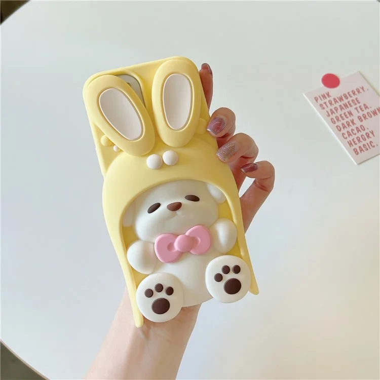 For iPhone 15 Silicone Case Cute Dopamine Dog Design Shockproof Phone Back Cover - Yellow