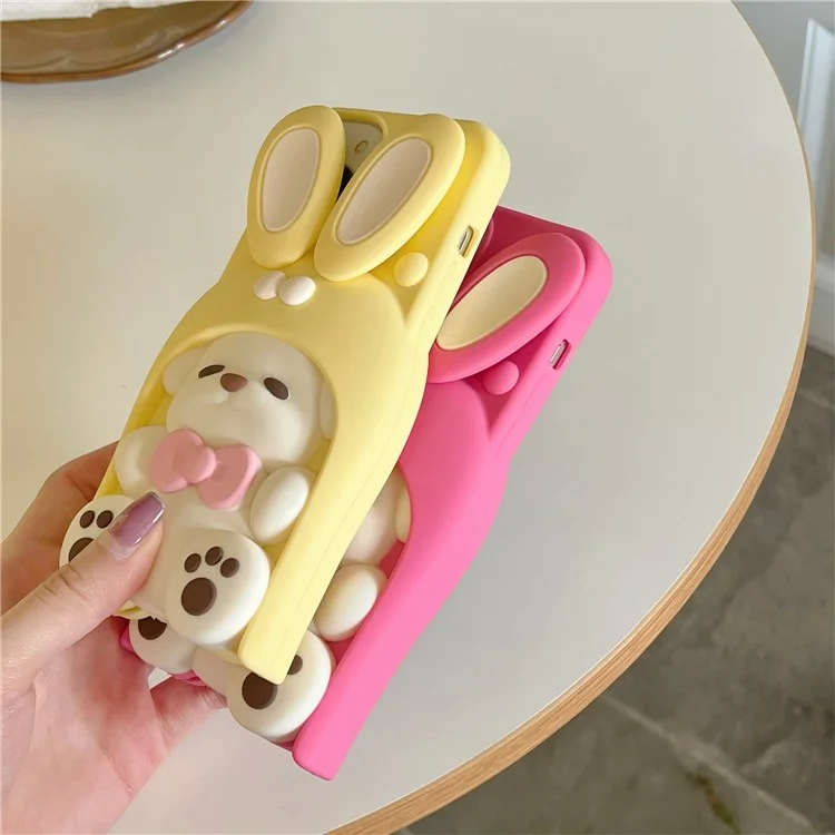 For iPhone 15 Silicone Case Cute Dopamine Dog Design Shockproof Phone Back Cover - Yellow