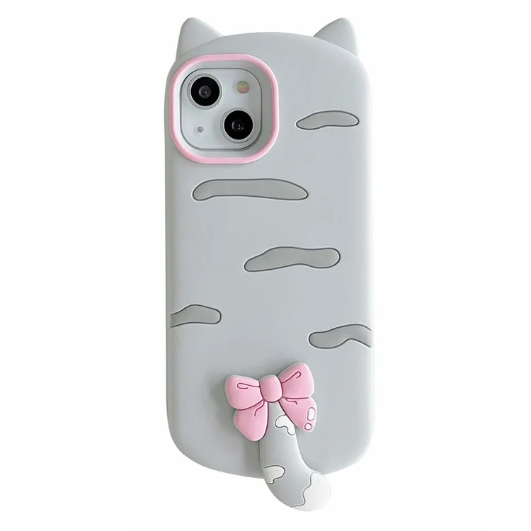For iPhone 15 Silicone Case Cute Cat Silhouette Design Shockproof Phone Back Cover