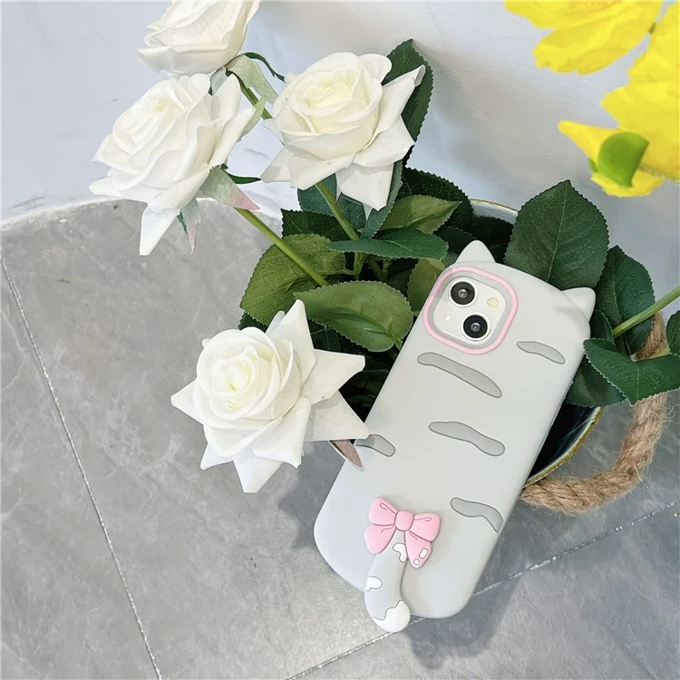 For iPhone 15 Silicone Case Cute Cat Silhouette Design Shockproof Phone Back Cover