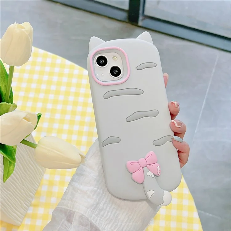 For iPhone 15 Silicone Case Cute Cat Silhouette Design Shockproof Phone Back Cover