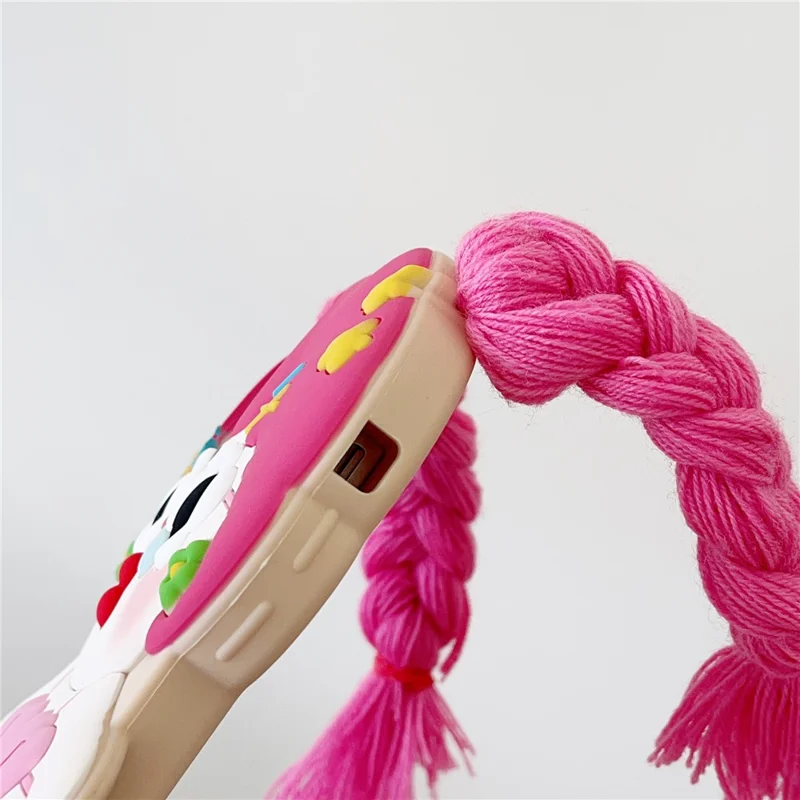 For iPhone 15 Silicone Case Cute Twin Braids Girl Design Shockproof Phone Back Cover