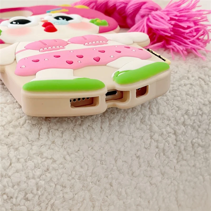 For iPhone 15 Silicone Case Cute Twin Braids Girl Design Shockproof Phone Back Cover